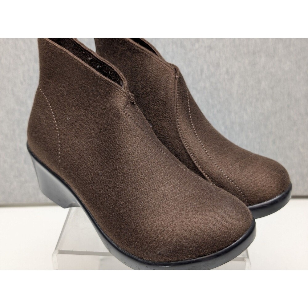 Alegria Boots Womens 37 US 7 Nadya Ankle Booties Brown Faux Suede Wedge Fleece